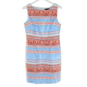 Chetta B Sheath Dress Tapestry Brocade Sleeveless Size 10 Coral Blue